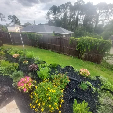 Rubber mulch landscaping on a slope
