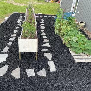 Rubber Mulch Surrounding Raised Garden