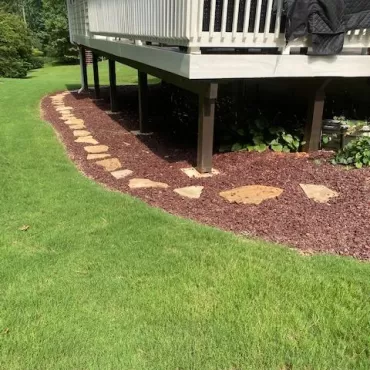 Red Rubber Mulch Landscaping Back Yard Pathway