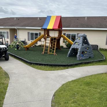 Green Rubber Mulch Playground Playground with green rubber mulch and duratimber borders