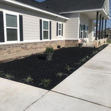 Black Rubber Mulch in Beds in the Front of the House