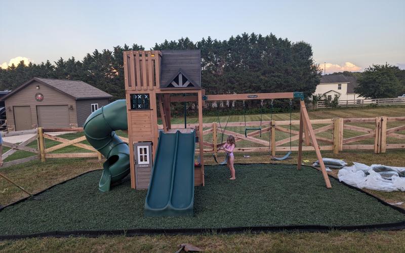 Playground with Green Rubber Mulch Surfacing Playground with Green Rubber Mulch Surfacing