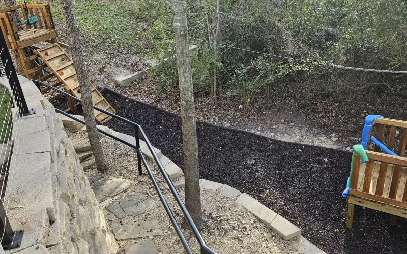 Brown Rubber Mulch used as zipline ground cover