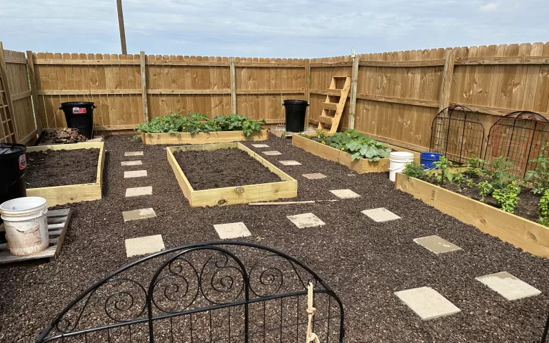 Raised Garden With Brown Rubber Mulch Ground Cover