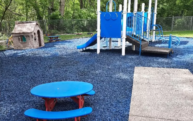 Playground with Blue Rubber Mulch