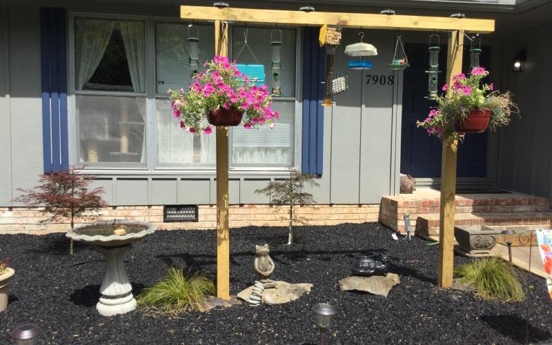 Black Rubber Mulch Landscaping Bed in Front Yard