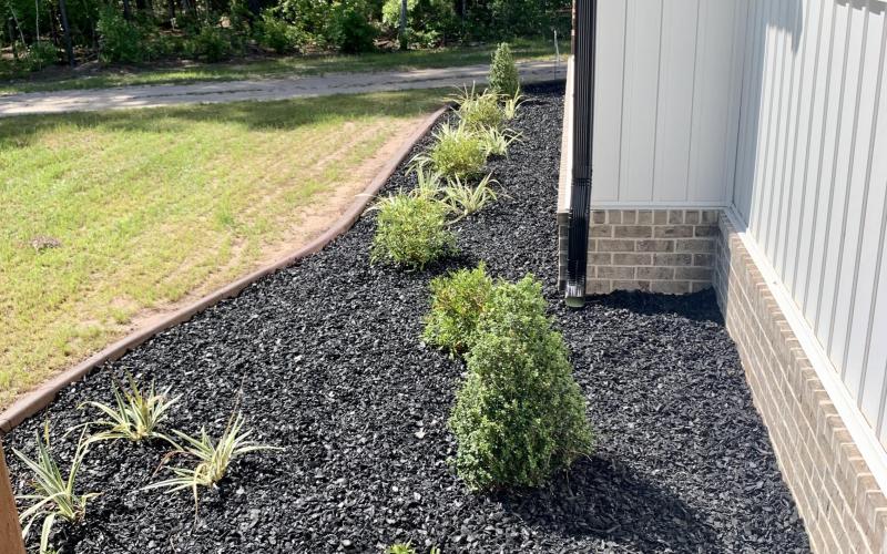 Flower bed with black rubber mulch