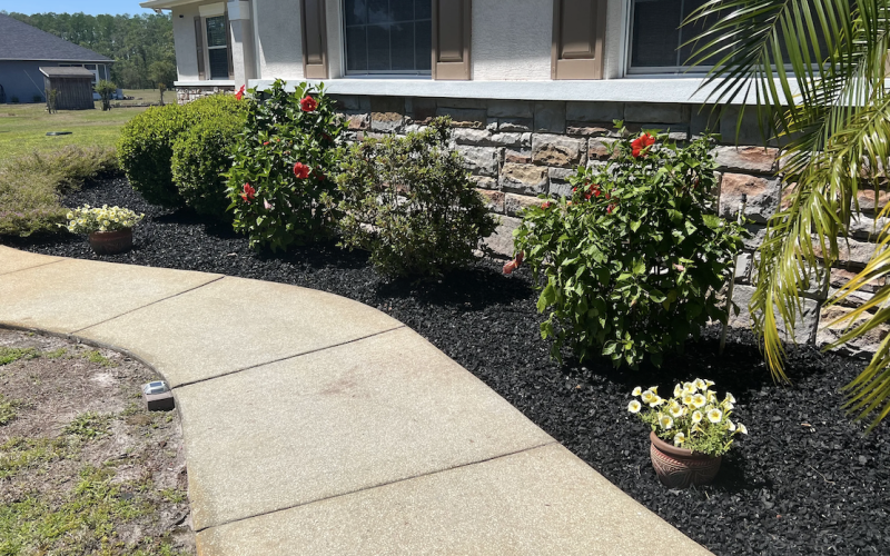 Black Rubber Mulch Front Pathway
