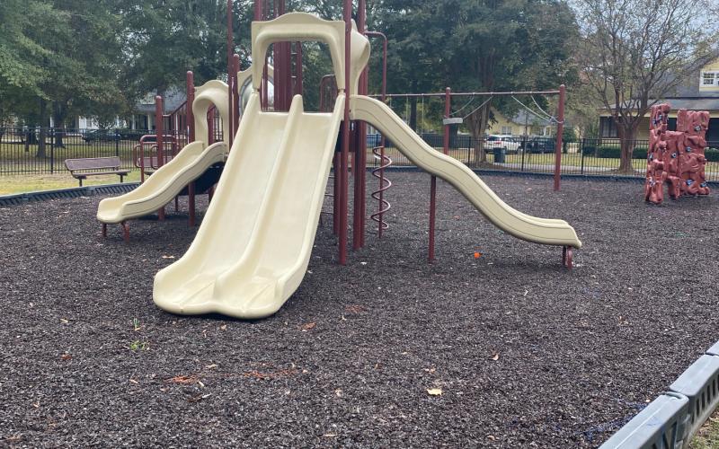 Church Playground With Brown Rubber Mulch Corner View