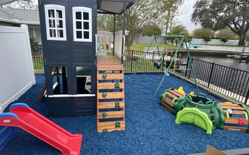 Playground with blue rubber mulch