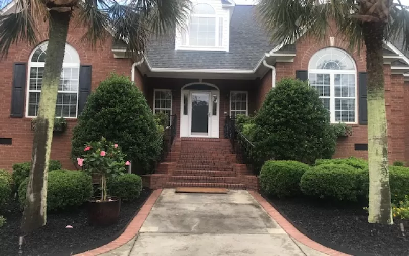 After photo of black rubber mulch replacing pine needle mulch