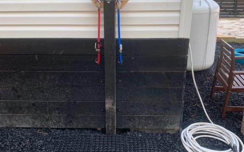 Shower with Rubber Mulch Flooring