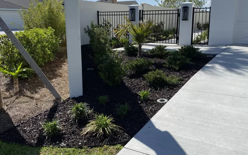 Brown rubber mulch landscape refresh