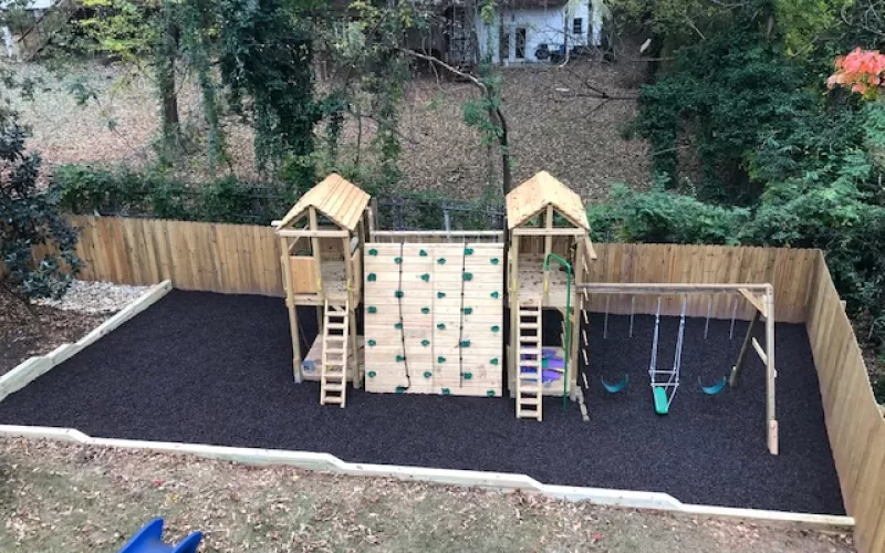 Cool backyard playground with Rubber Mulch