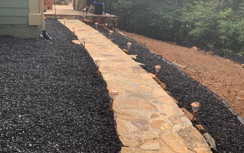 Black Rubber Mulch Surrounding Path