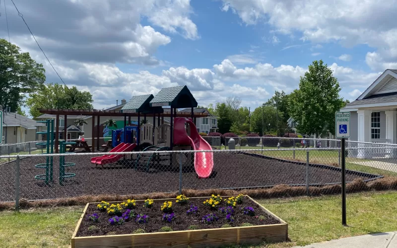 Playground renewed with rubber mulch ground cover