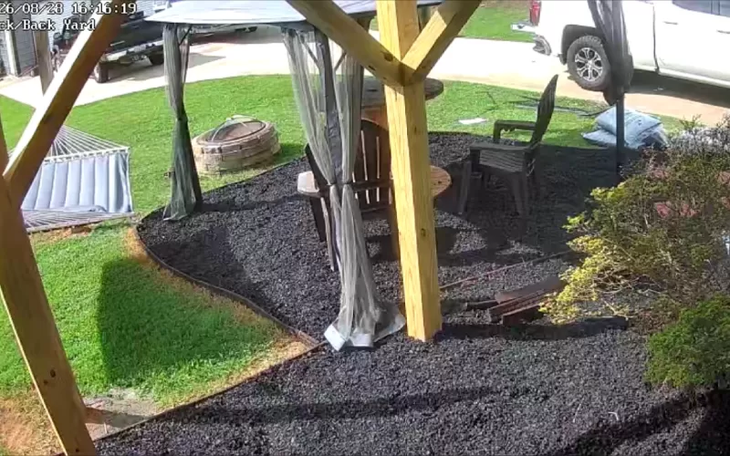 Gazebo with Black Rubber Mulch Ground Cover