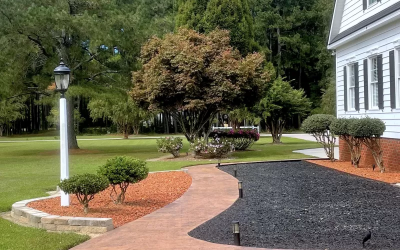Black Rubber Mulch Front Yard Landscaping After Photo