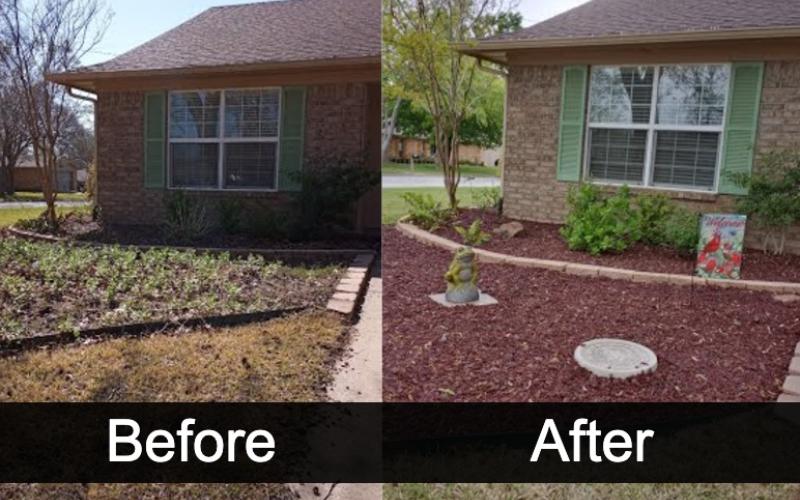 Before and After Red Mulch Landscaping