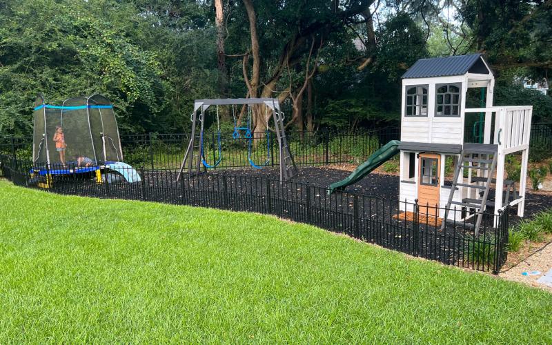 Black Rubber Mulch Play Area with Fencing