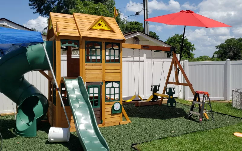 Playground with green rubber mulch 