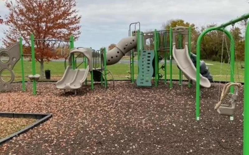 Brown Rubber Mulch Church Playground in the Fall