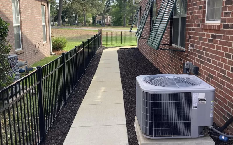 Rubber mulch in side yard