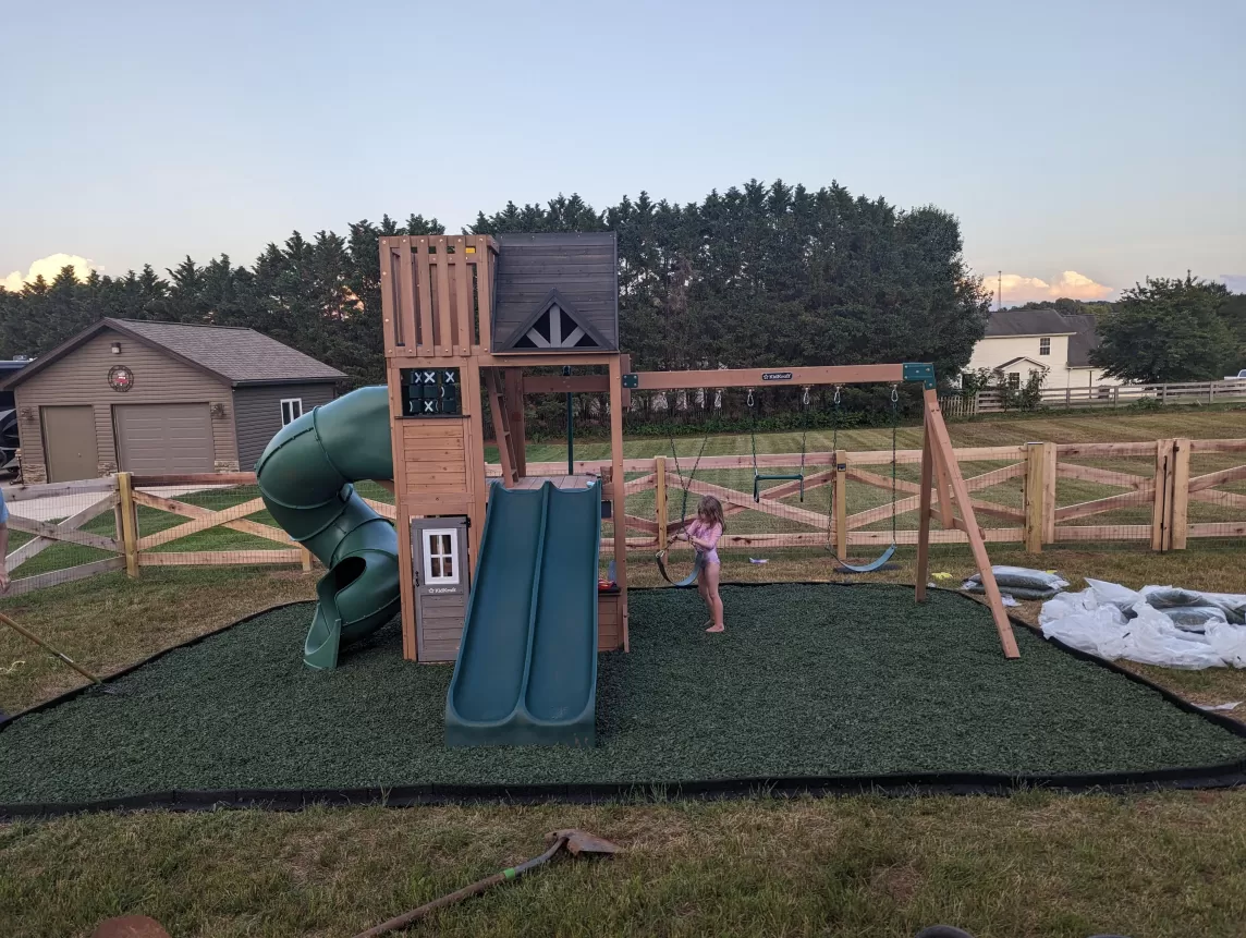 Playground with Green Rubber Mulch Surfacing