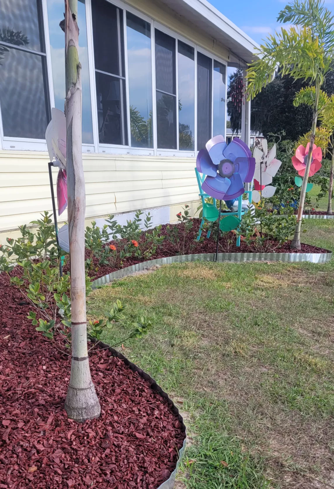 Red Rubber Mulch Garden Beds with Tin Edging