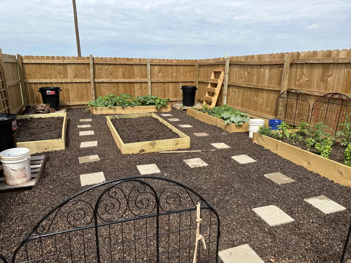 Raised Garden With Brown Rubber Mulch Ground Cover