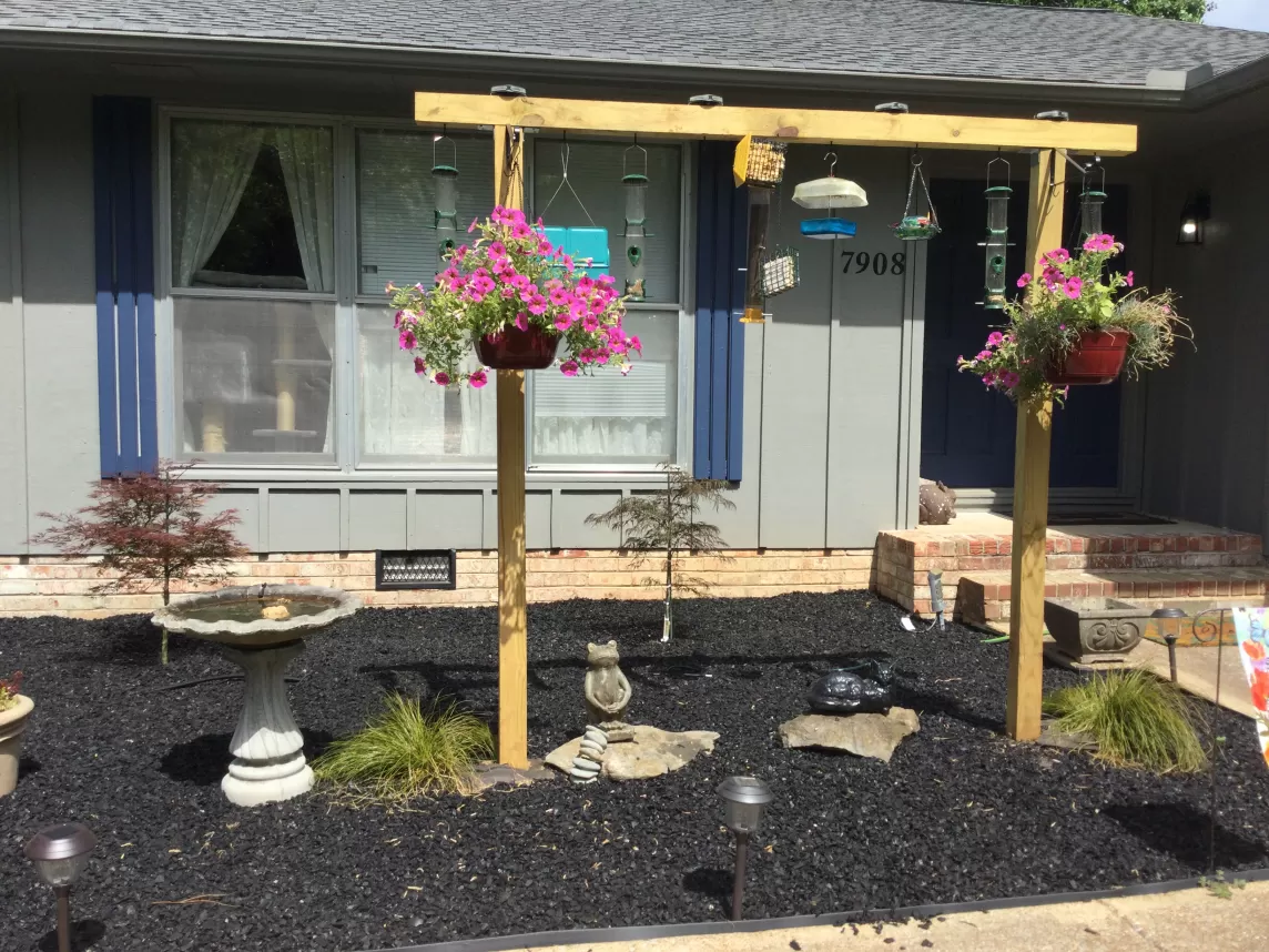 Black Rubber Mulch Landscaping Bed in Front Yard