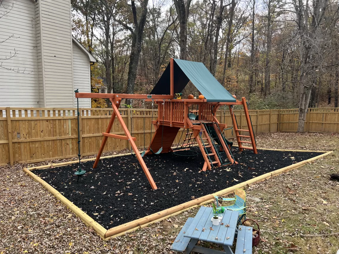 Playground with Black Rubber Mulch in the Fall