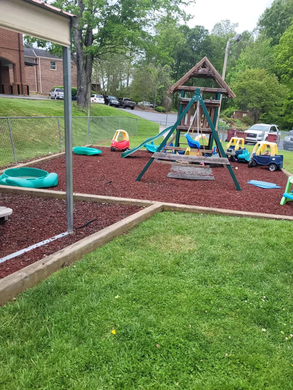 Church Playground with Red Rubber Mulch Ground Covering
