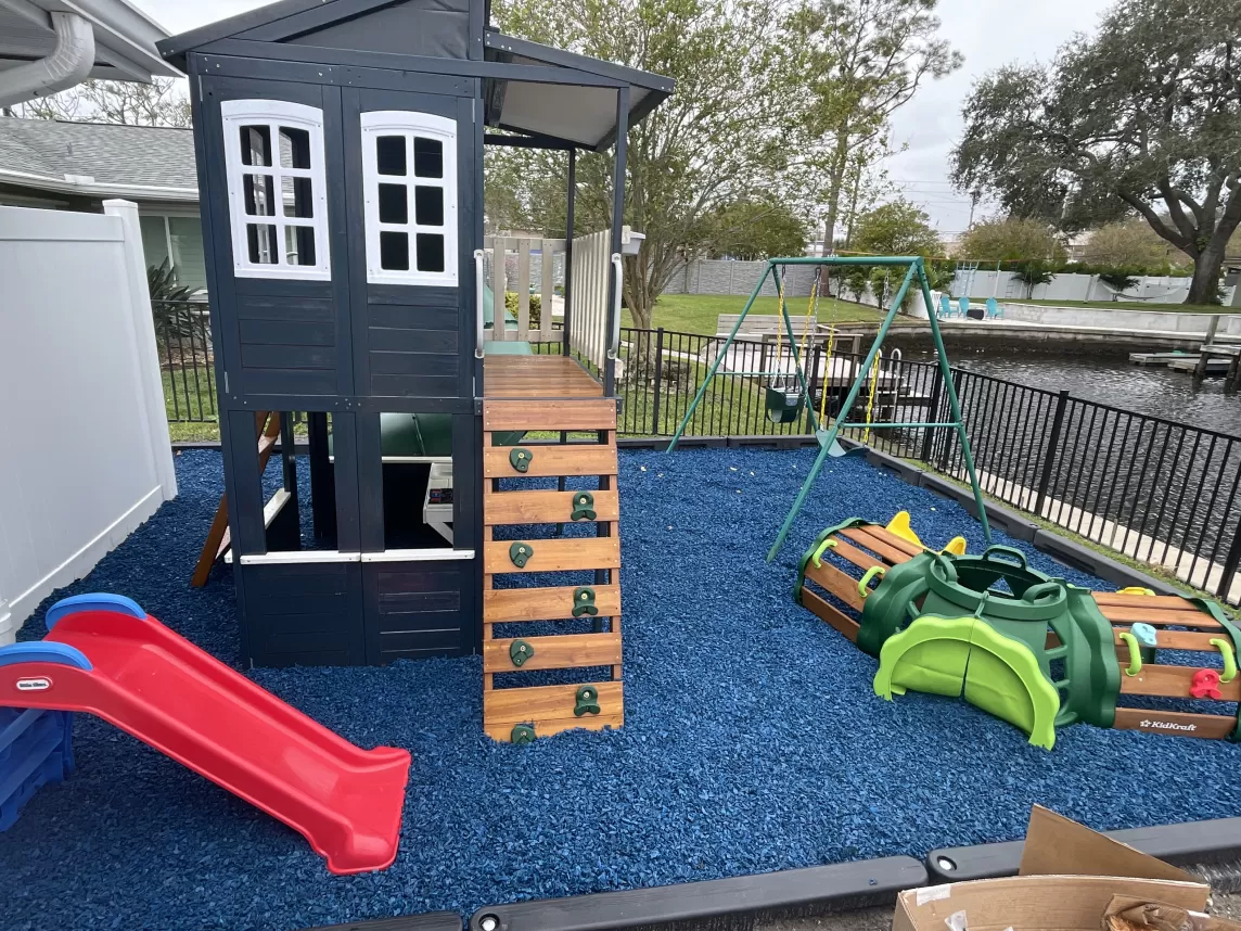 Playground with blue rubber mulch