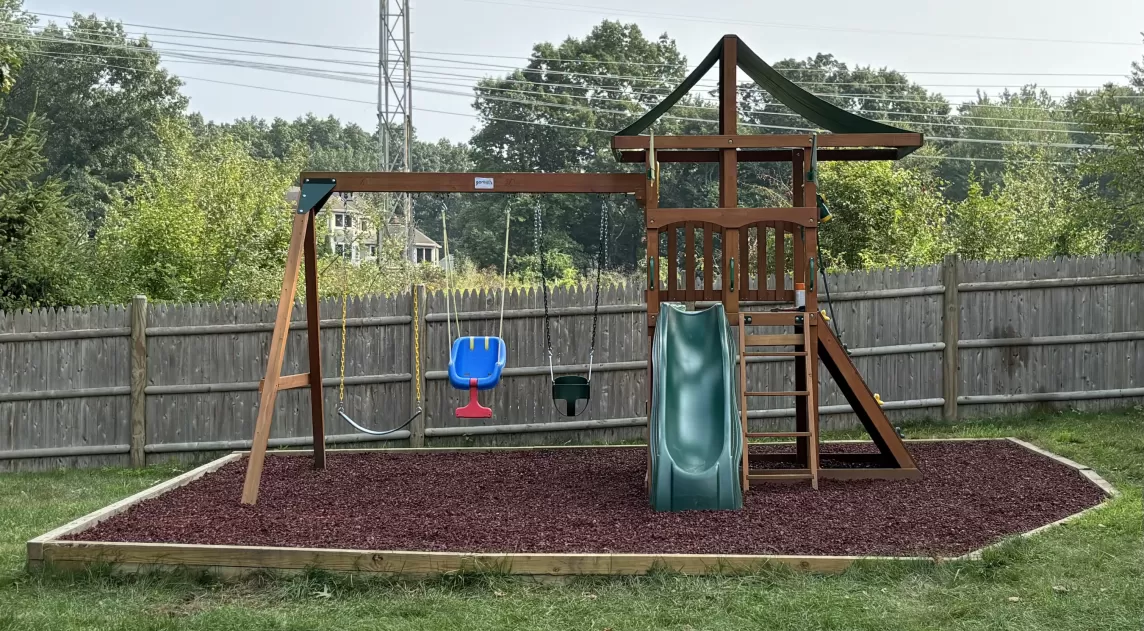 Swing Set with Red Rubber Mulch Safety Surfacing