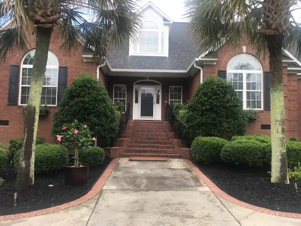 After photo of black rubber mulch replacing pine needle mulch