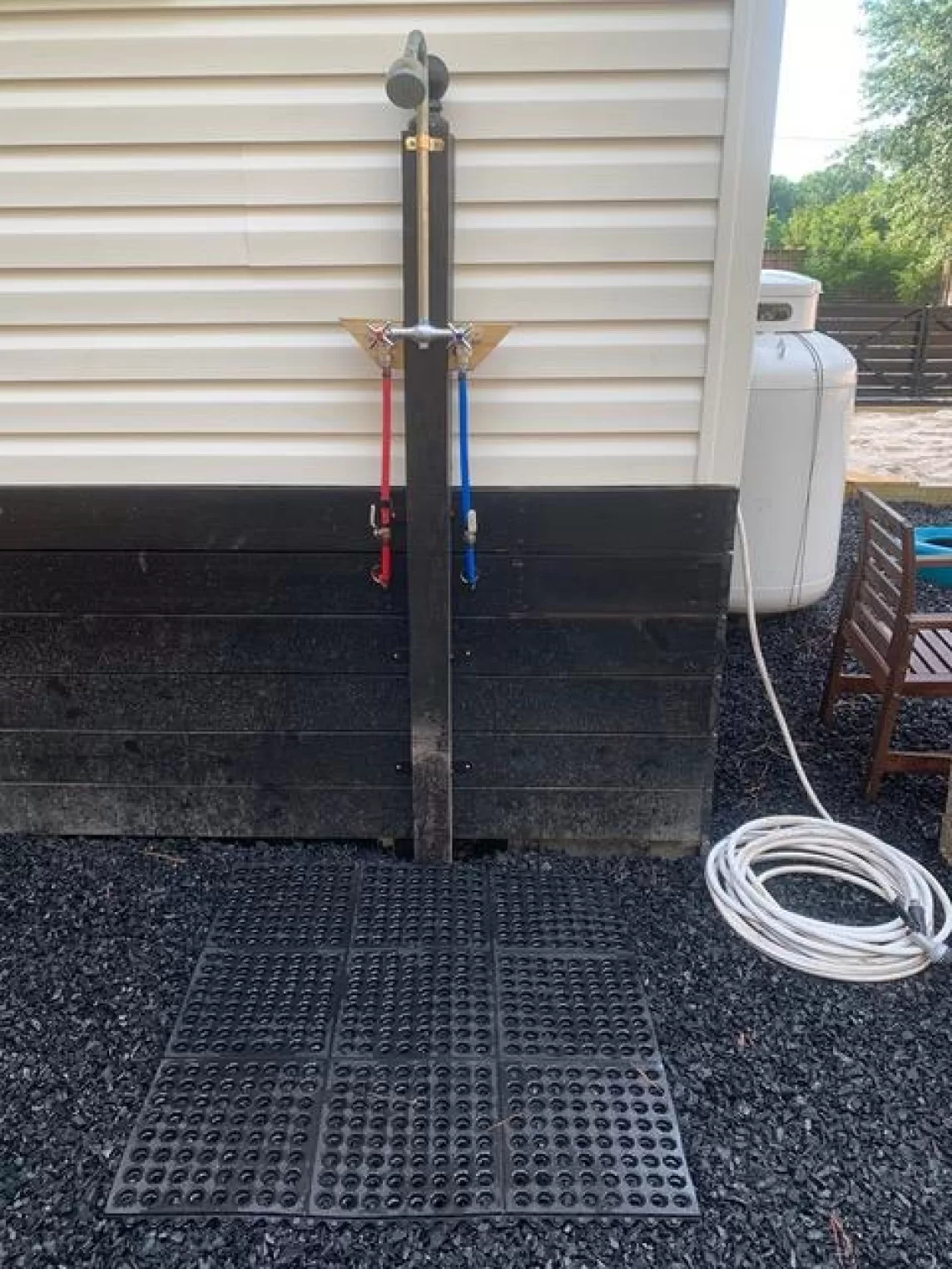 Shower with Rubber Mulch Flooring