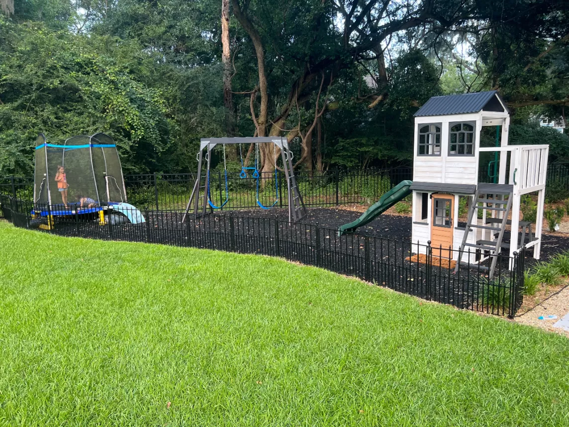 Black Rubber Mulch Play Area with Fencing