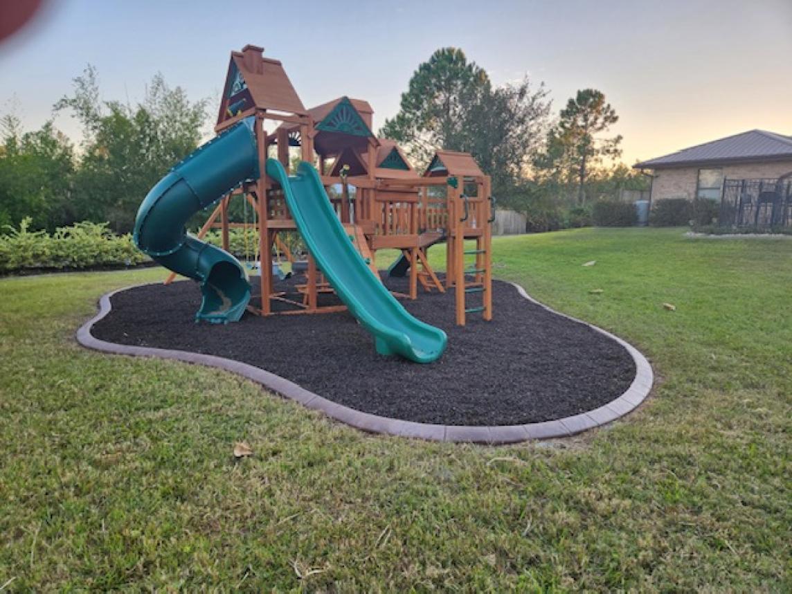 Brown Rubber Mulch Playground for Grandkids Playground with brown rubber mulch surface