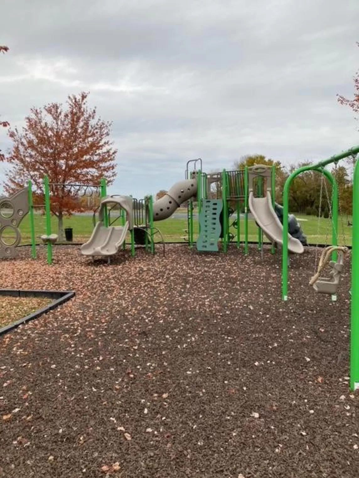 Brown Rubber Mulch Church Playground in the Fall