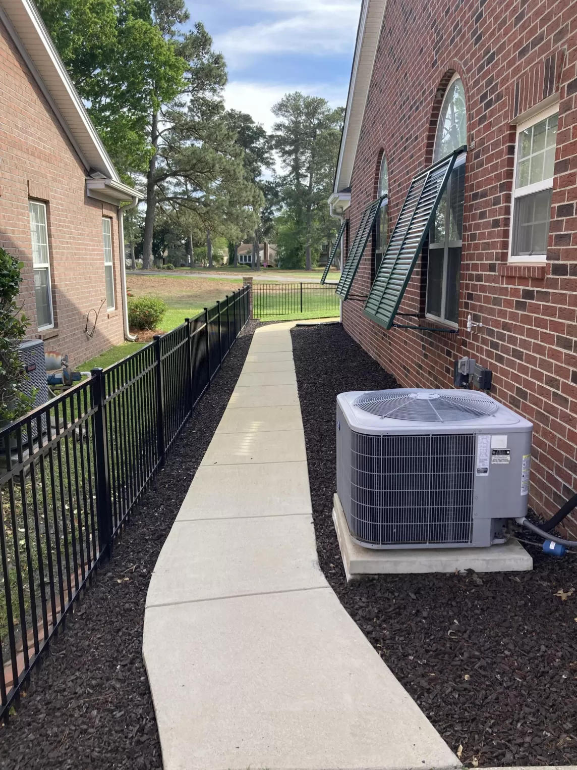 Rubber mulch in side yard