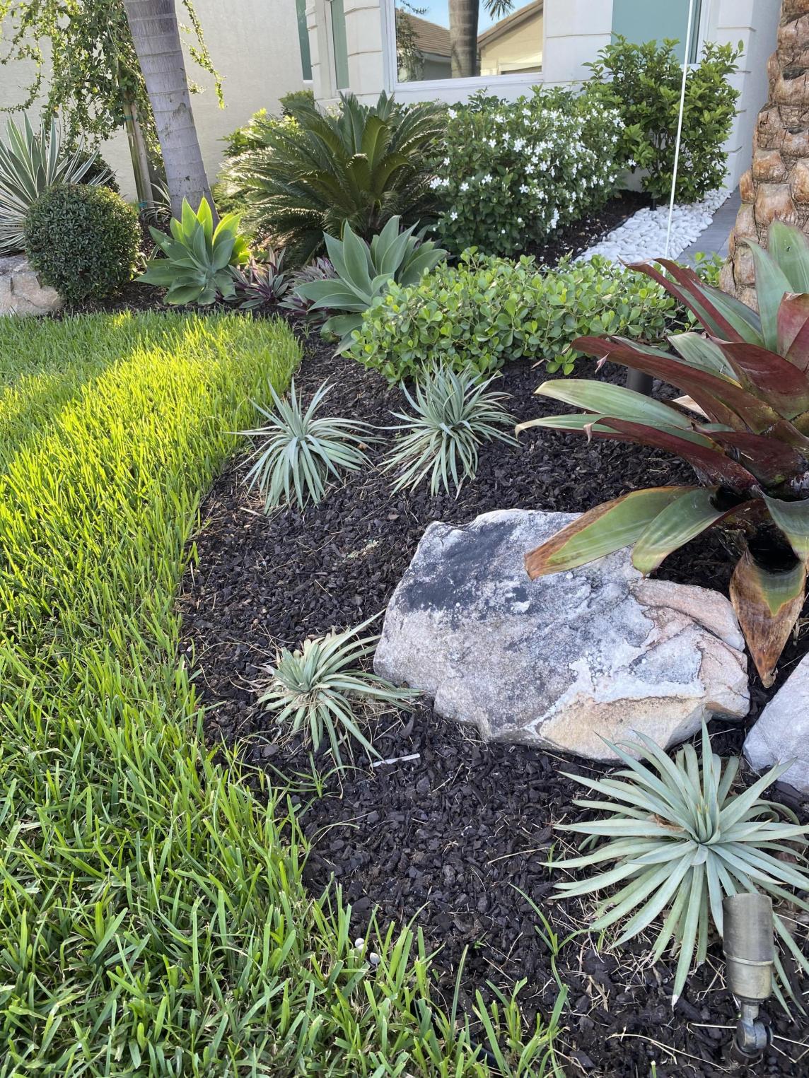 Landscaping with brown rubber mulch